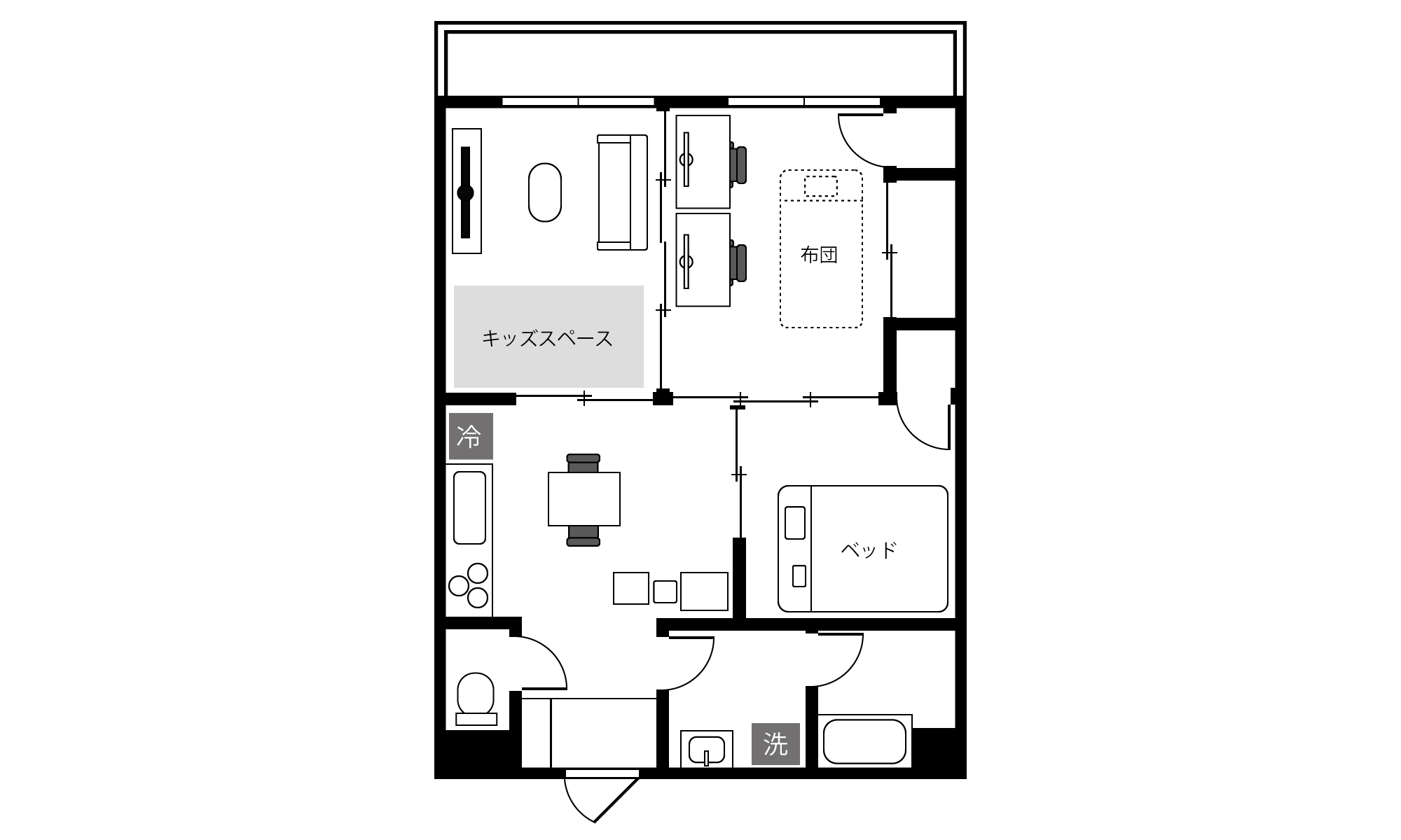 3DKの家具配置の間取り図